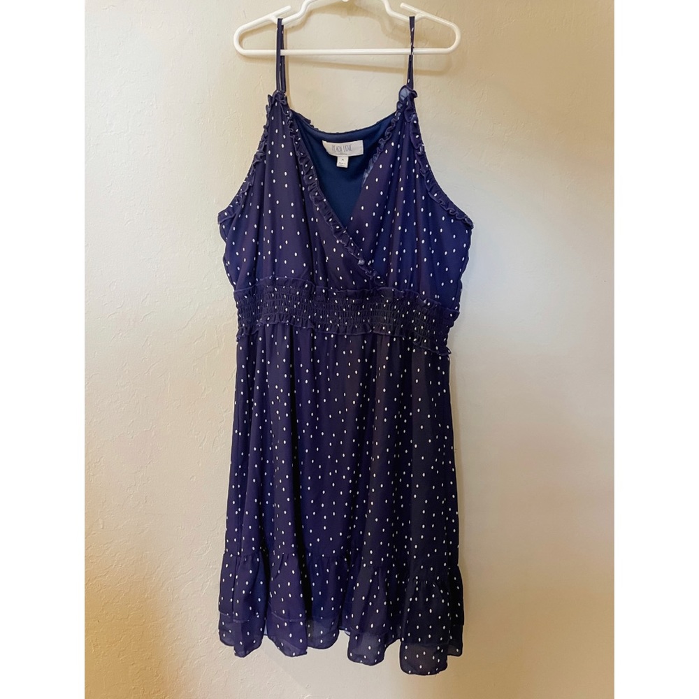 White and blue polka dot dress
